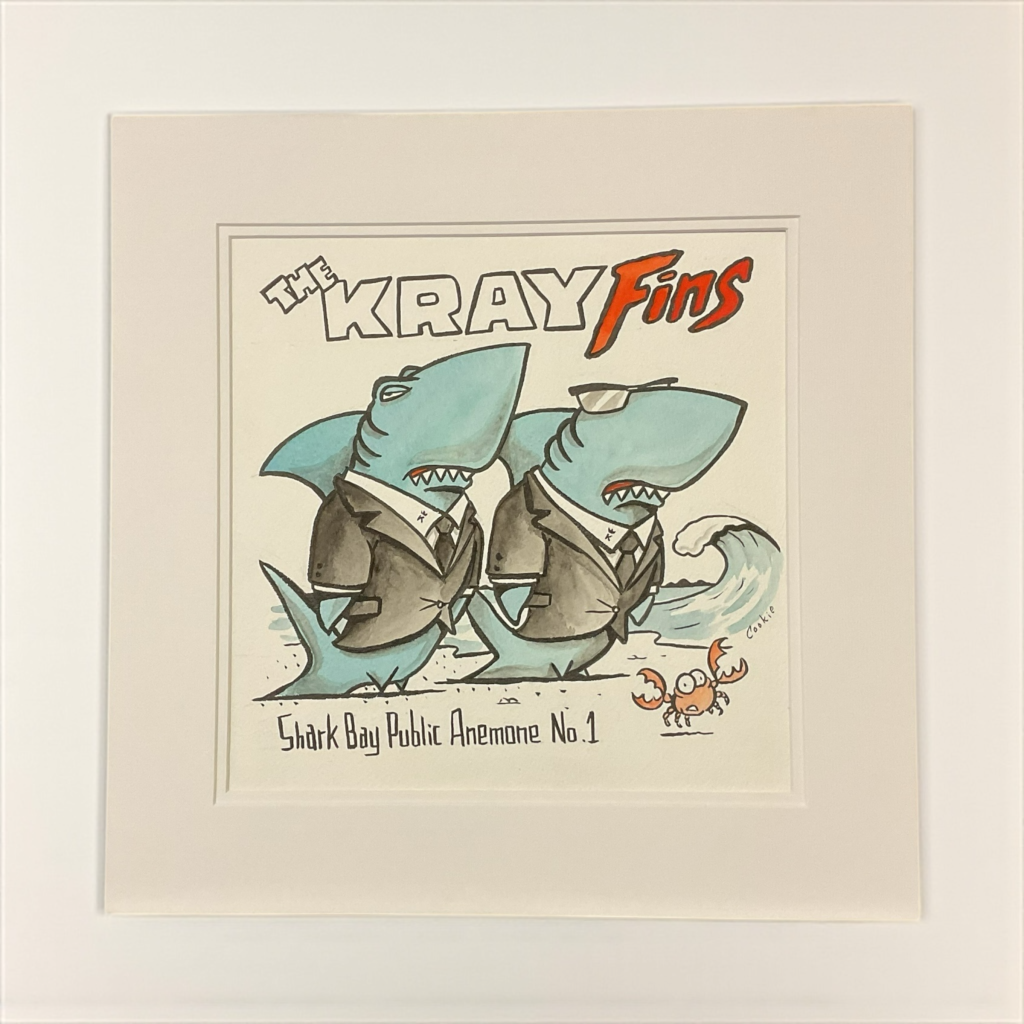 shark cartoon depicting Kray twins gangsters