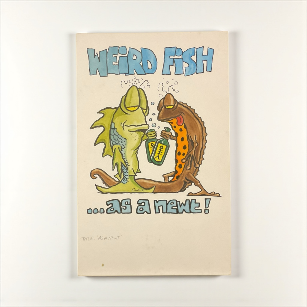 Cartoon of two newts drinking alcohol from bottles